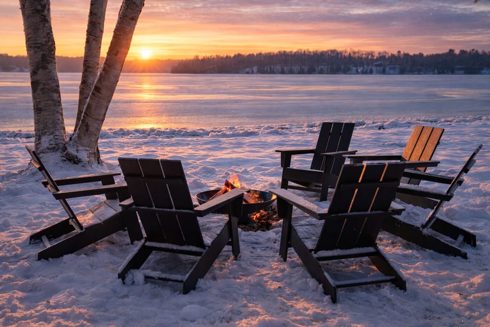 Snow underfoot. Firelight flickering. The lake completely still.
Winter evenings at The Loons’ Nest are meant for slow conversations and star-filled skies. ❄️🔥
