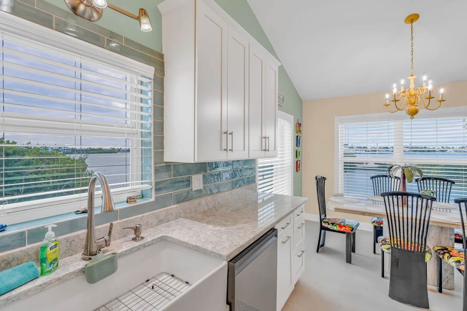 Kitchen view and dishwasher