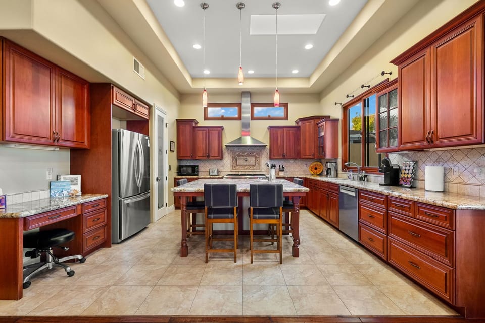 Spacious kitchen with ample counter and storage.
