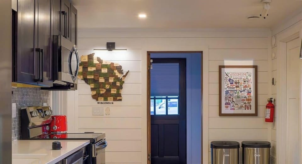 Kitchen view leading to the back door — thoughtfully designed for comfort and convenience during your stay.
