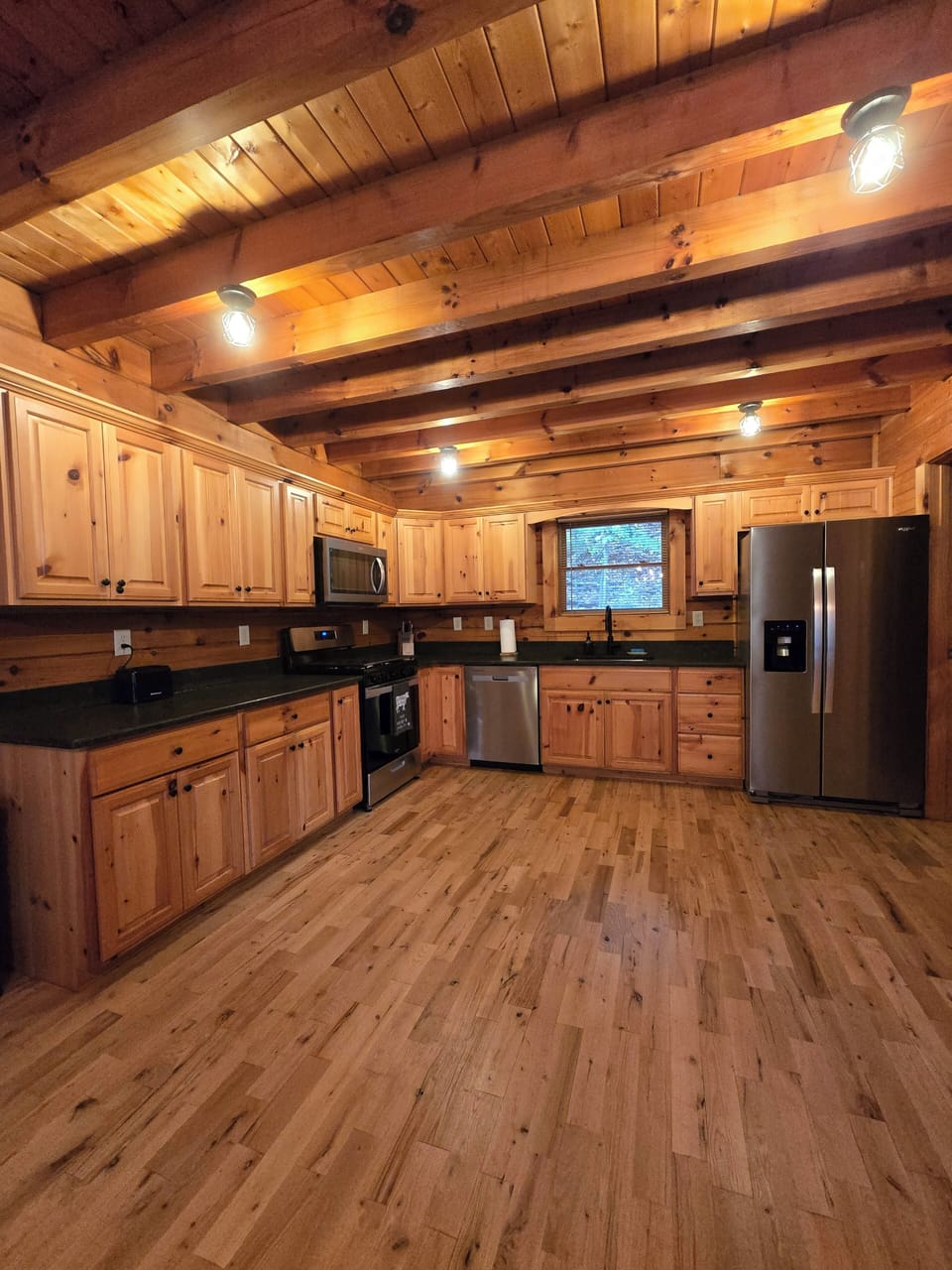 Kitchen with stainless steel appliances.
