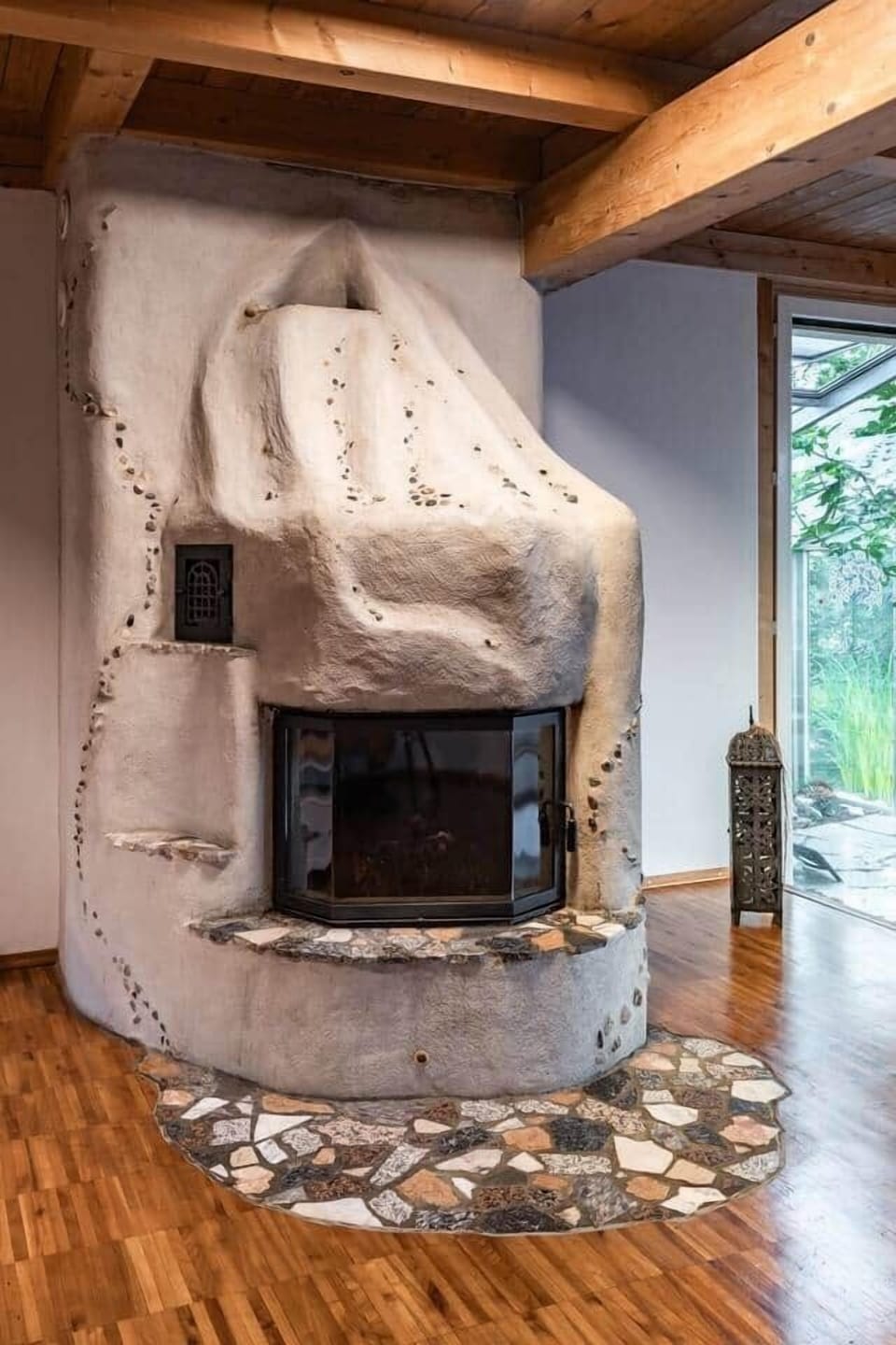 The wood-burning stove in the living area