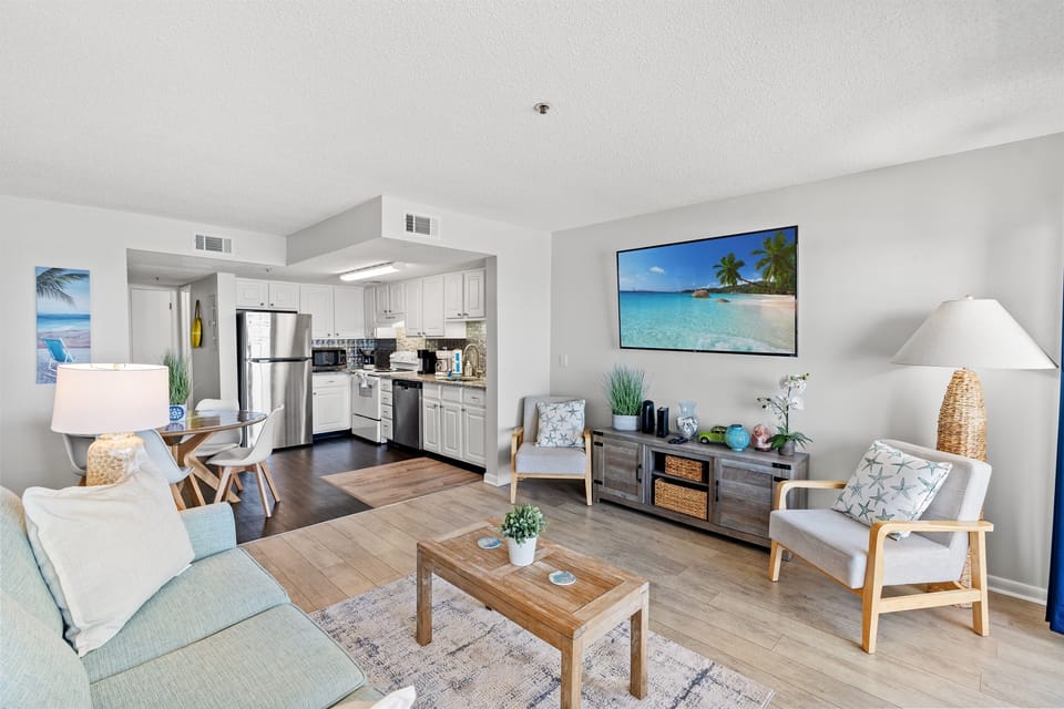 Oceanfront Living Room with balcony access