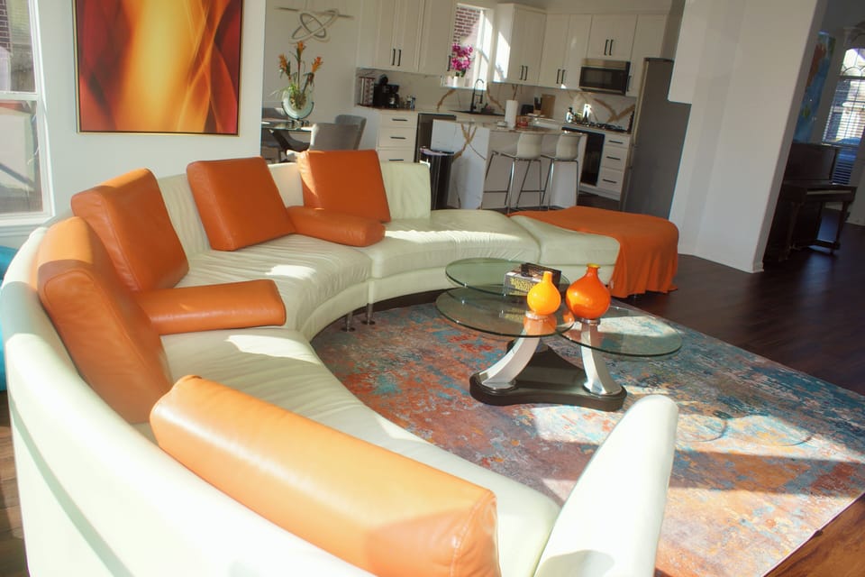 Unwind on the oversized sectional while taking in breathtaking lake views