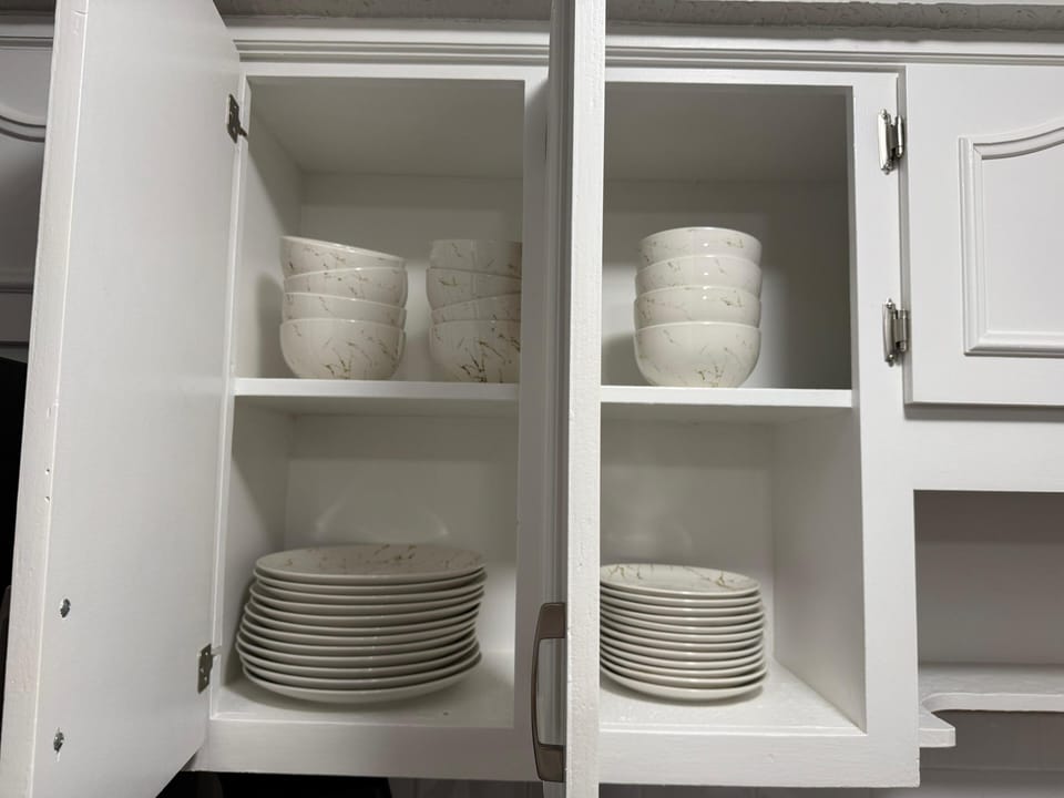 Fresh plates and bowls set up for your convenience.
