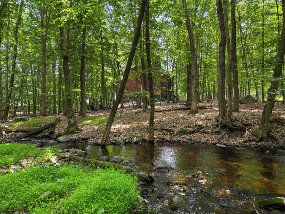 A seasonal creek runs at the back of the property.