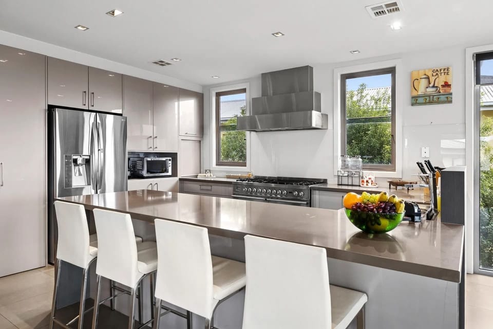 Fully equipped kitchen with 9 burner stove, bar fridge and all appliances