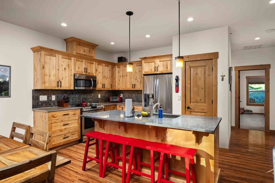 The kitchen has ample counter space and up to date appliances.