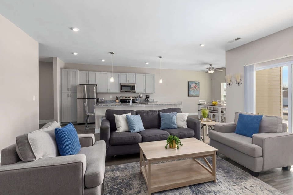 Spacious living area featuring a sofa bed — ideal for lounging or accommodating extra guests.