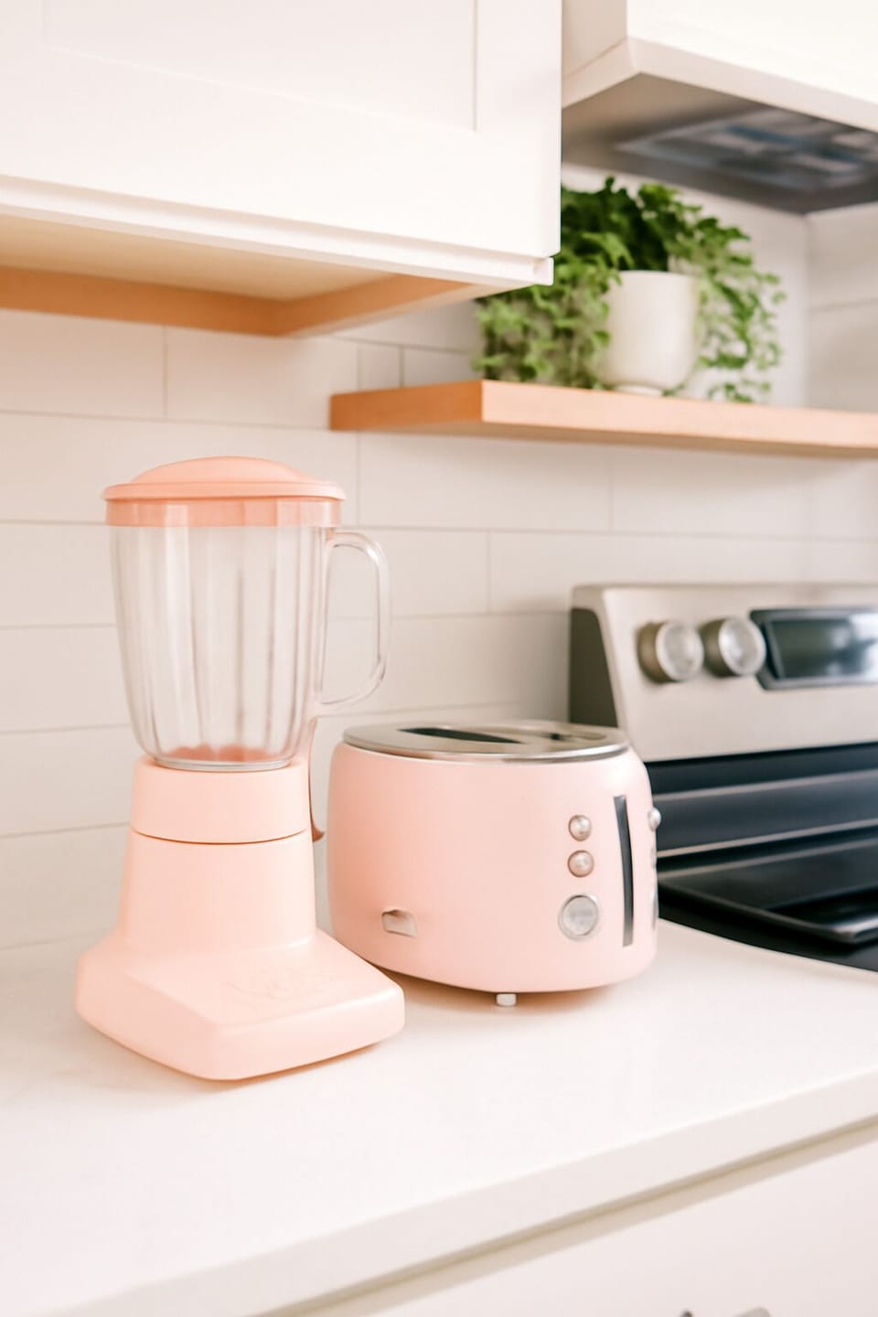 Fully equipped for your stay, complete with modern appliances in a pink aesthetic.