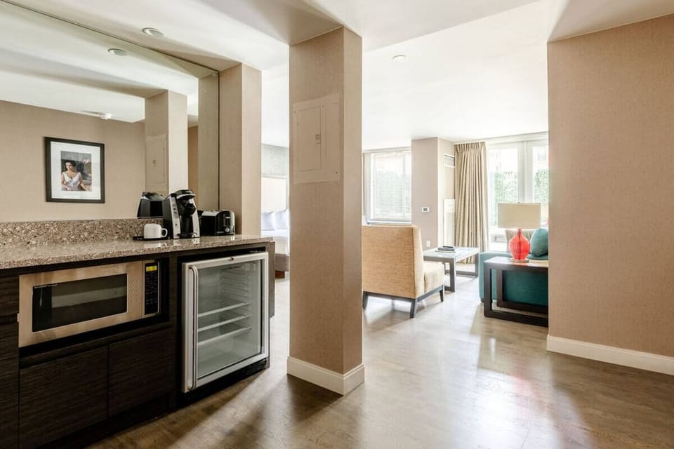 Enjoy convenient snack prep with easy, open kitchenette access.