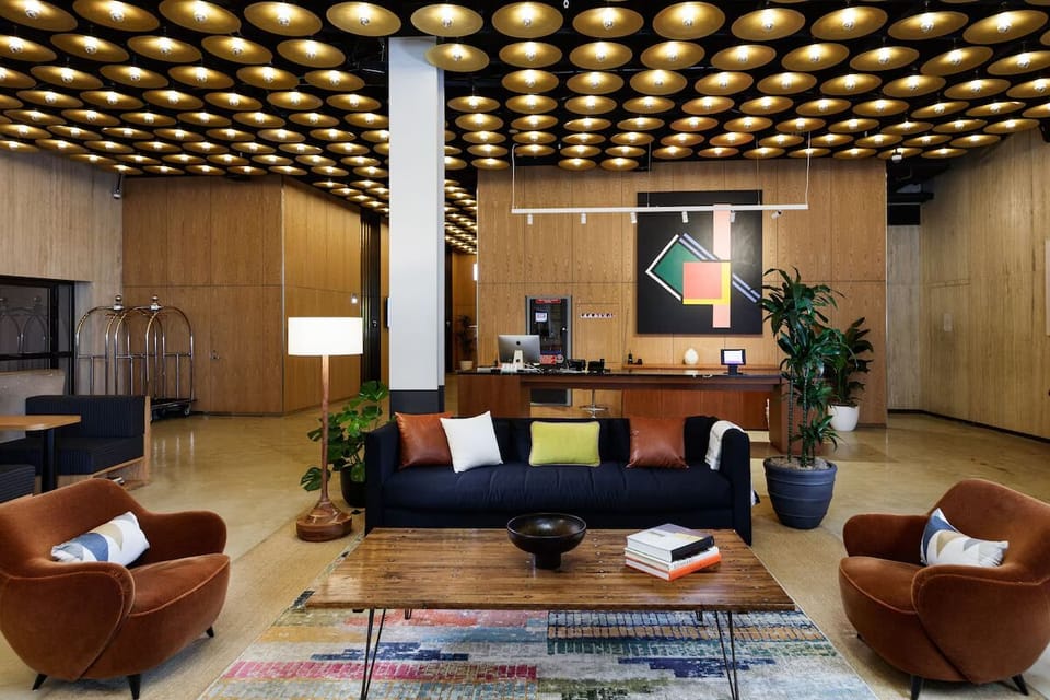 Settle into the design-forward lobby for a relaxed arrival.