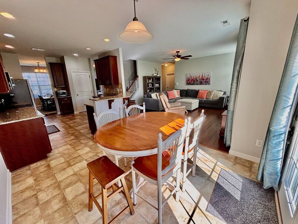 Kitchen seating in the open floorplan.