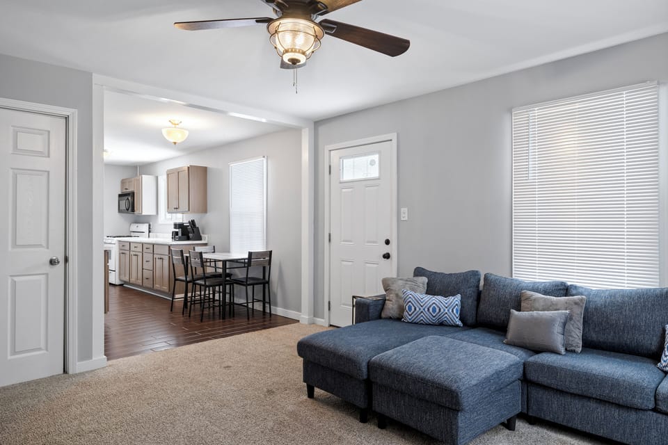 Living room with kitchen view