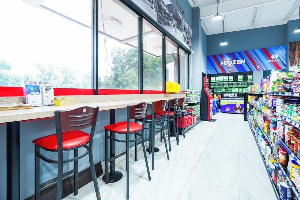 Sip and snack comfortably at the casual window counter.