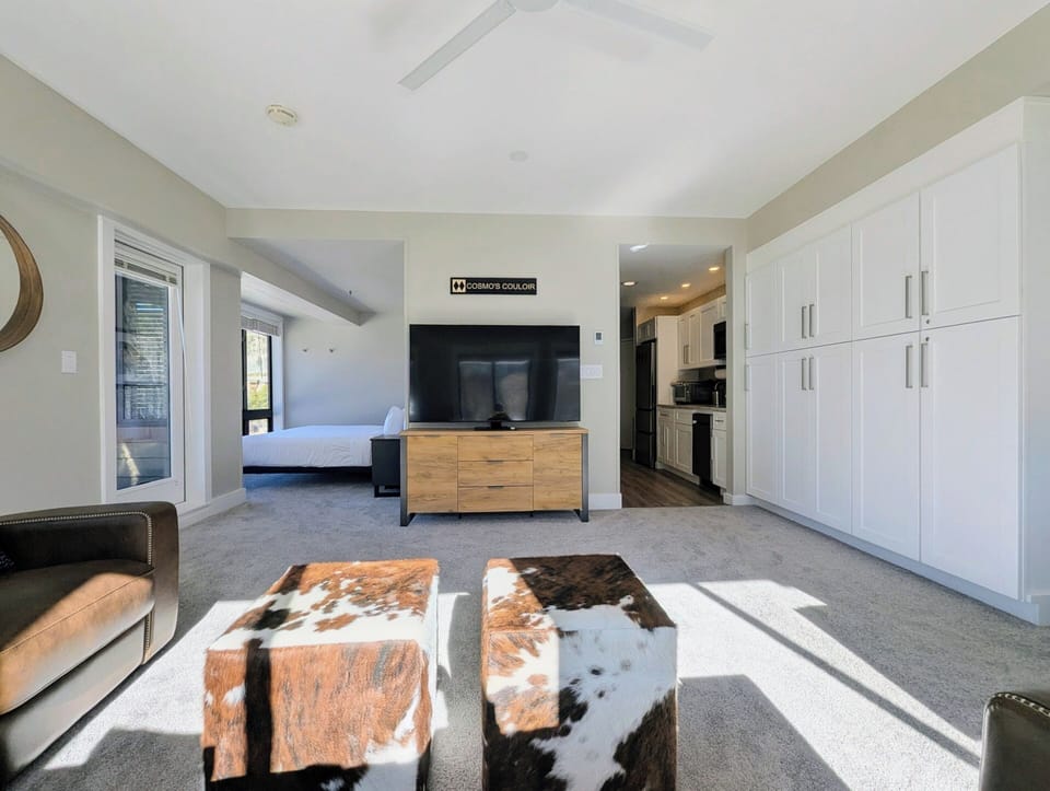 Rustic seating in Living room with Large Smart TV