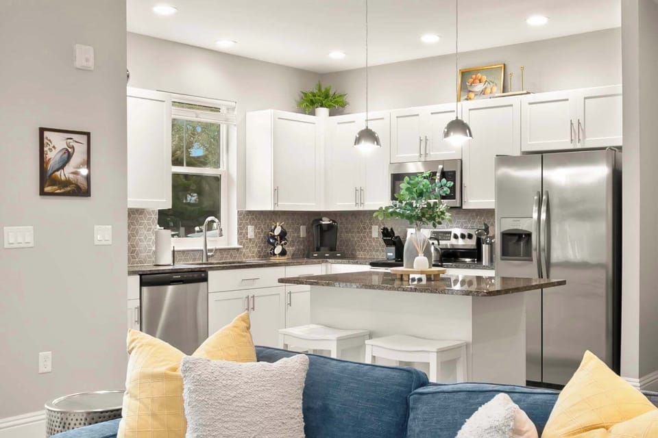 Open view of unit kitchen. 