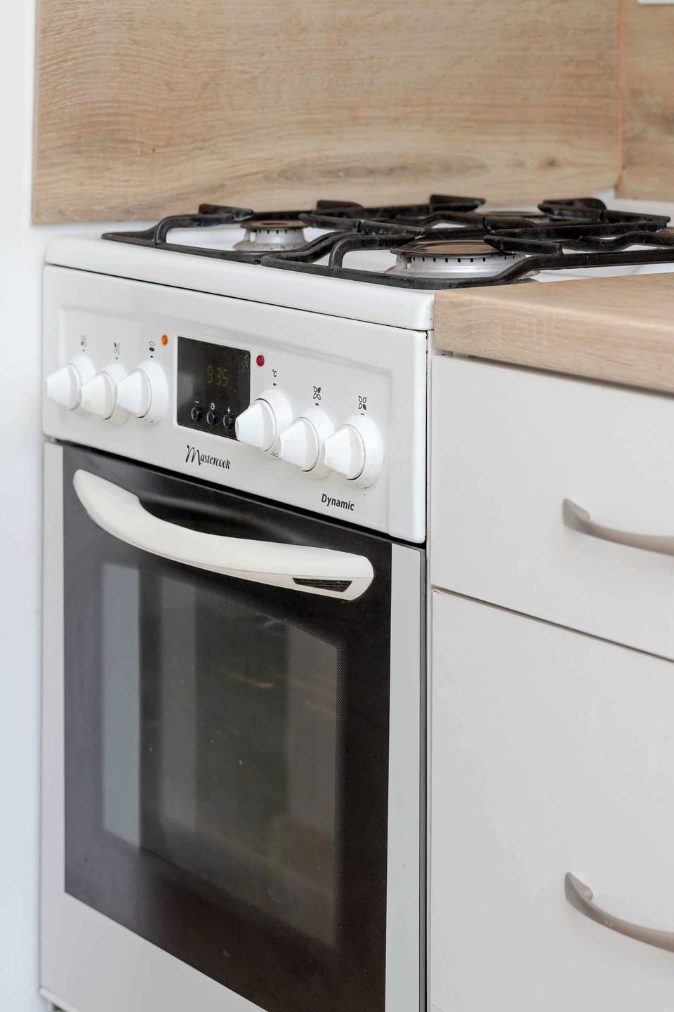 Close-up of the oven.