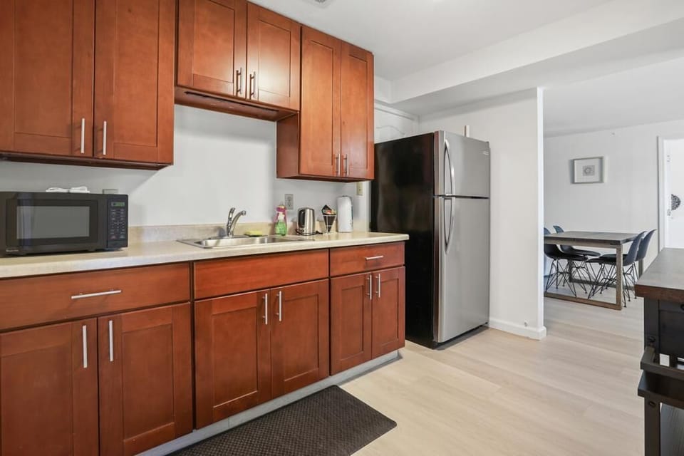 You can put your goods in our refrigerator and also heat your food in our microwave oven.