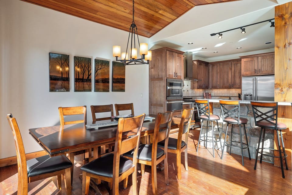 Kitchen flows into the dining area