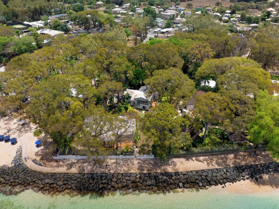 Aerial view of Barton and the boardwalk - one of only four beachfront rental properties