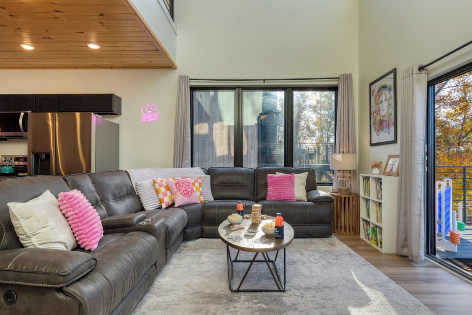 Chic living room comfort with easy access to the deck.