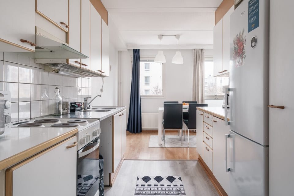 The fully equipped kitchen includes everything you need for cooking: oven, stove, microwave, coffee maker, electric kettle and refrigerator.