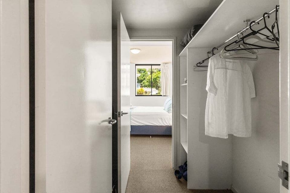 Walk-through closet with hanging space