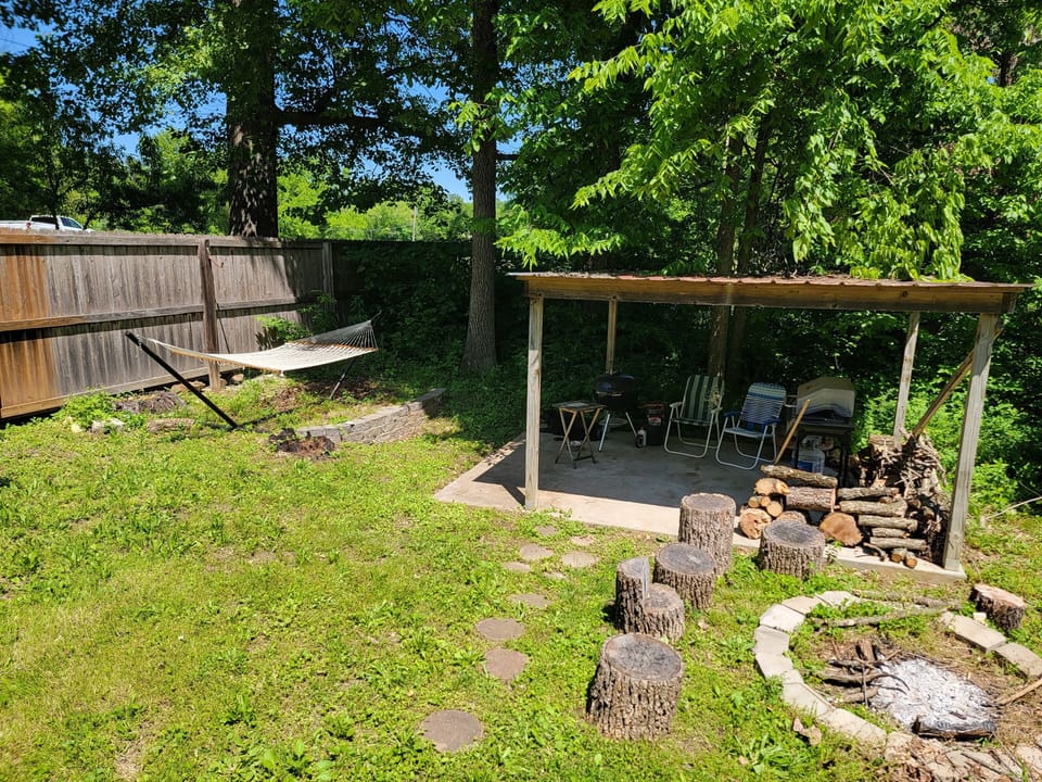 Backyard firepit and grills