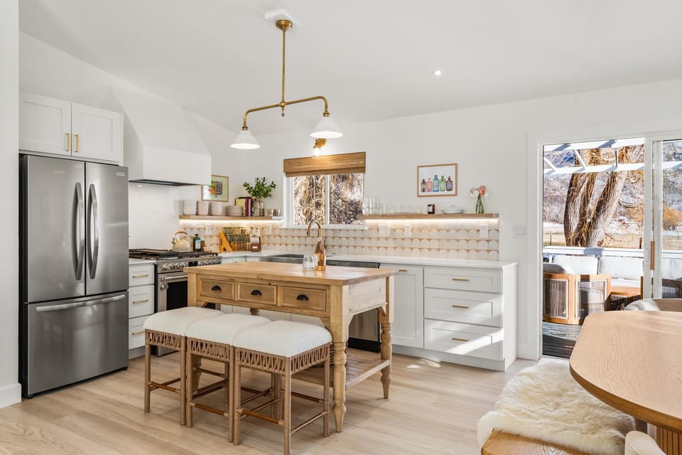 Fully stocked and remodeled kitchen.
