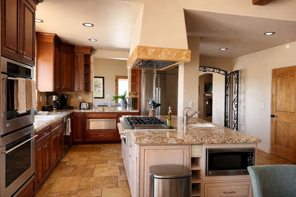 Fully stocked gourmet kitchen
