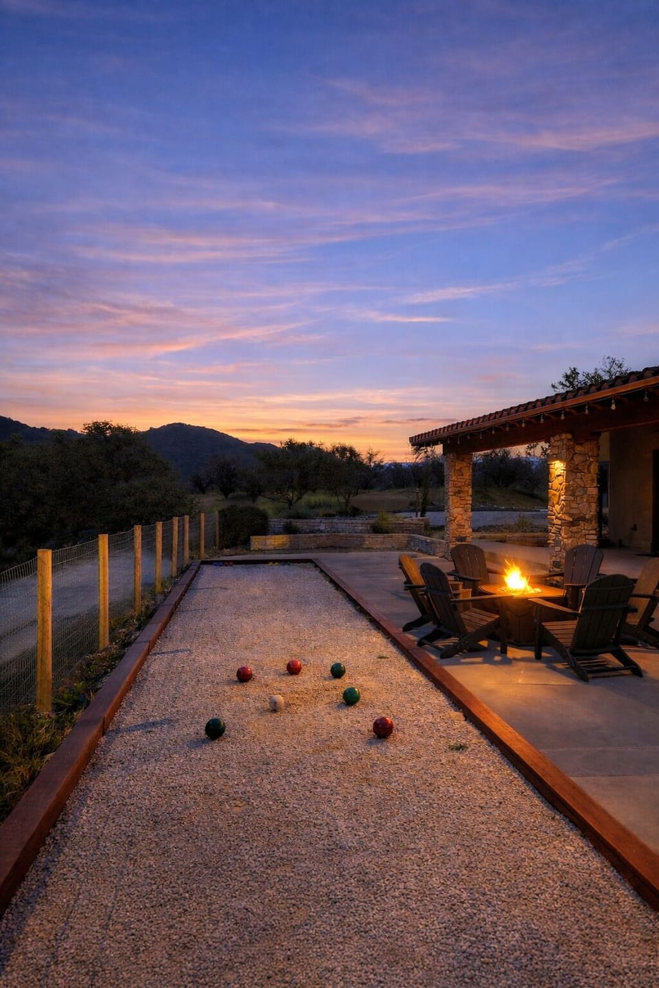 Newly added bocce ball court adjacent to outdoor dining area