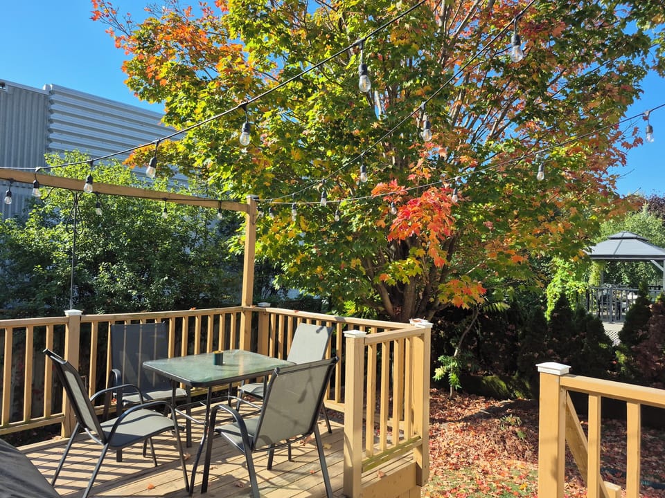 Deck with a private fenced backyard idea for pets