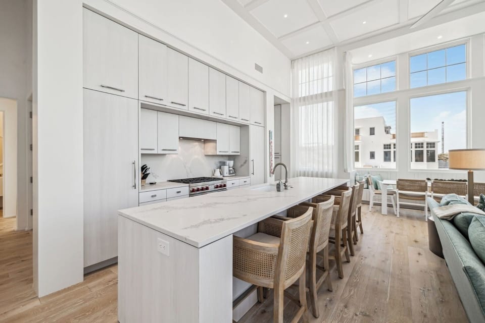Host effortless meals with expansive counters and bar seating.
