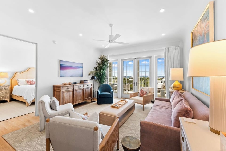 Stretch out on the plush sofa after a beach day.