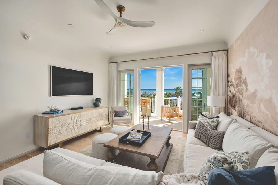Gather for sunsets in a bright lounge facing the sea.
