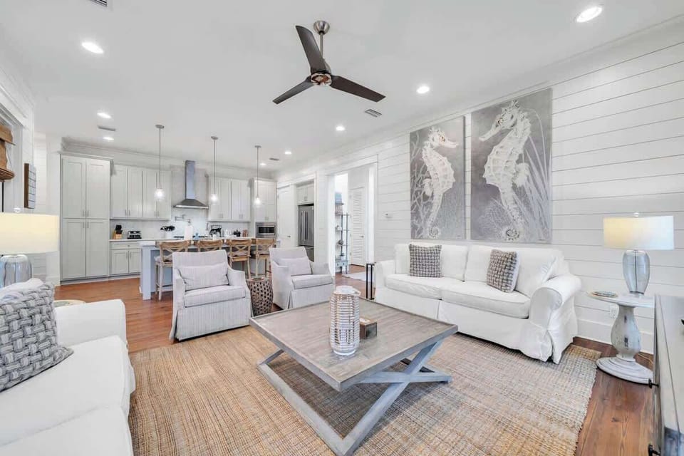 Seamless open floor living and dining space.