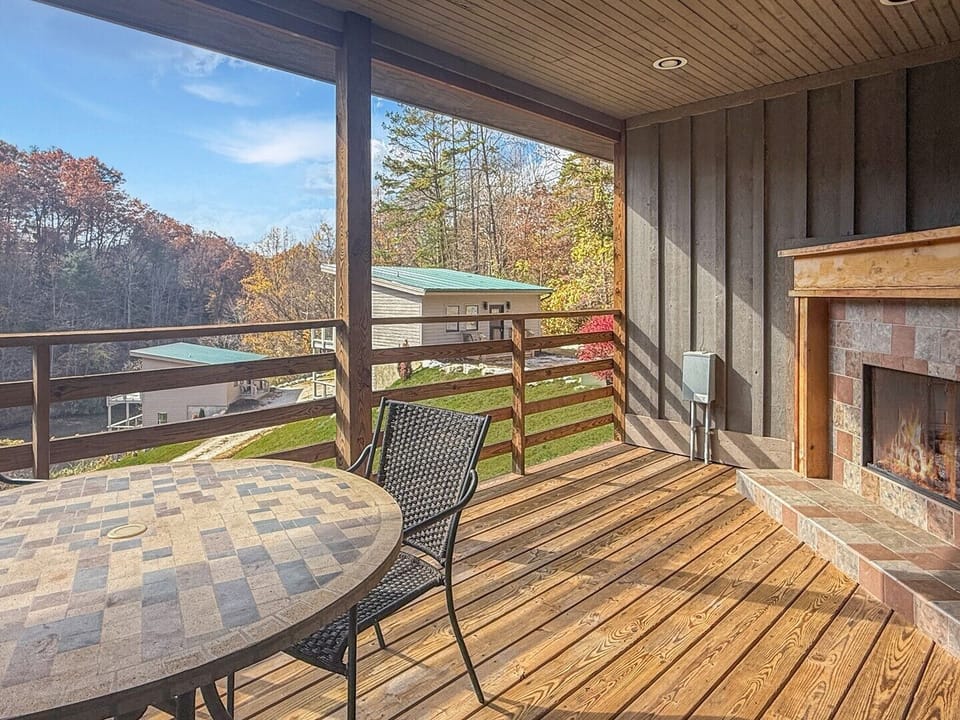 Covered Deck with Seating & Fireplace