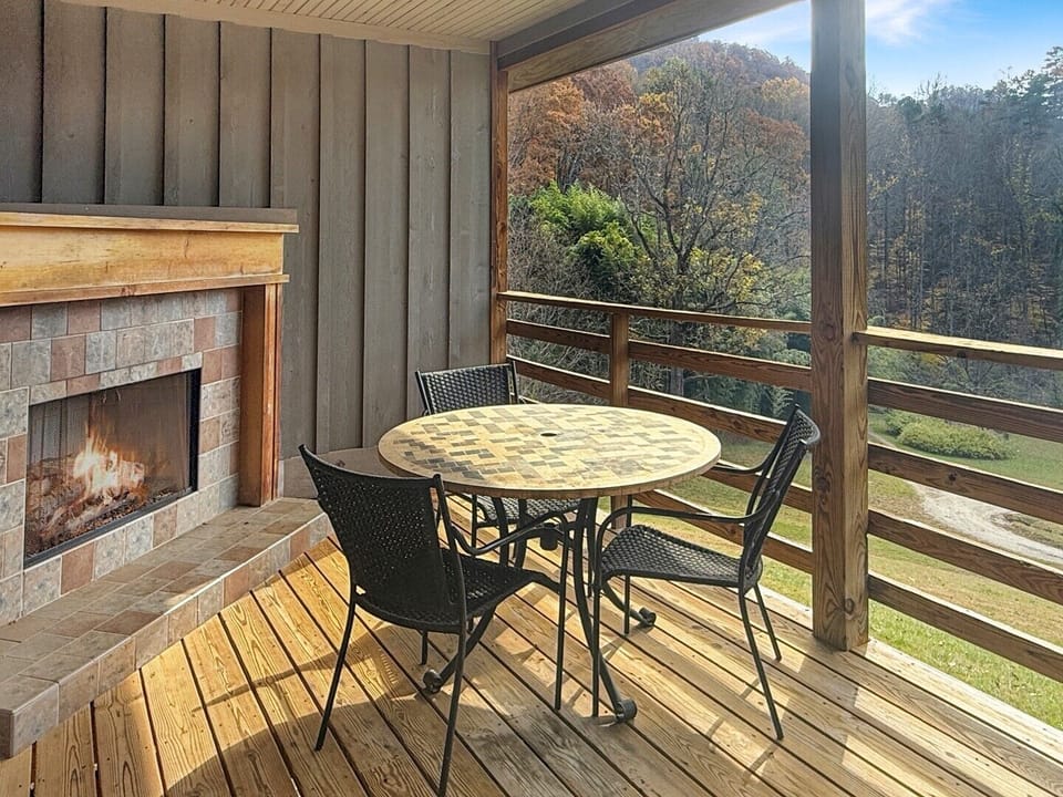 Covered Deck with Seating & Fireplace 1