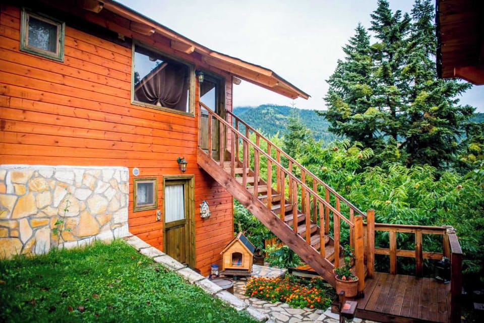 Chalet with greenery all around, the accommodation is located on the upper floor.