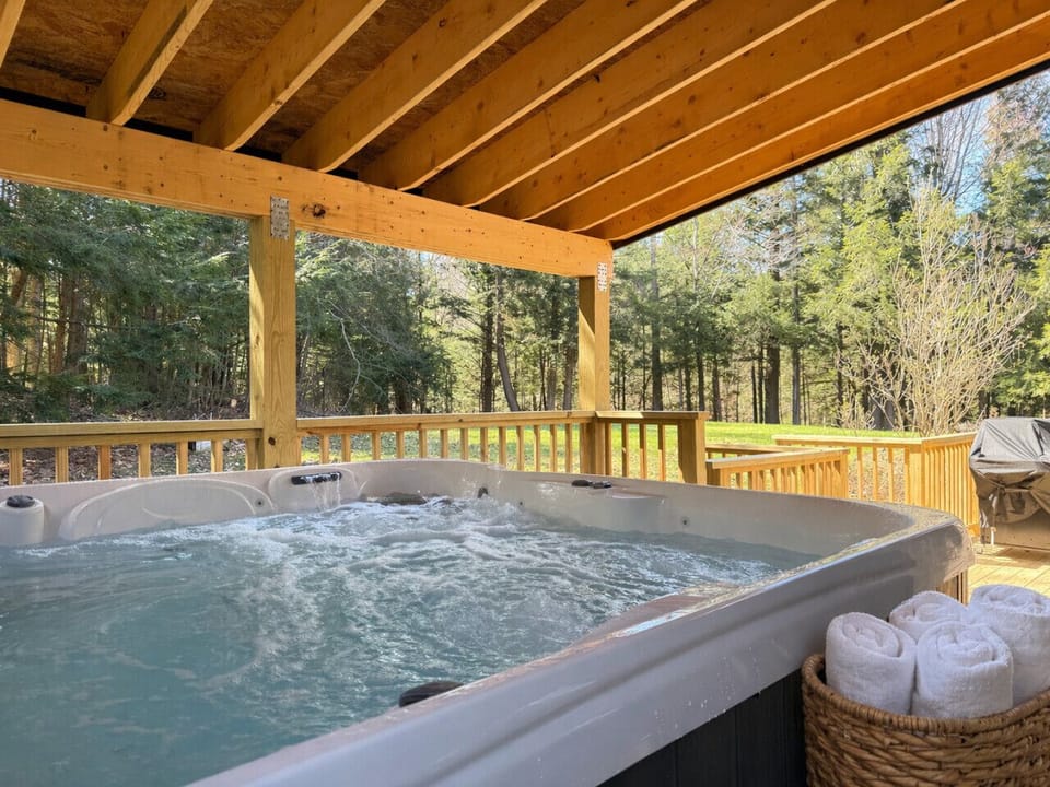 Our hot tub over looking the backyard!