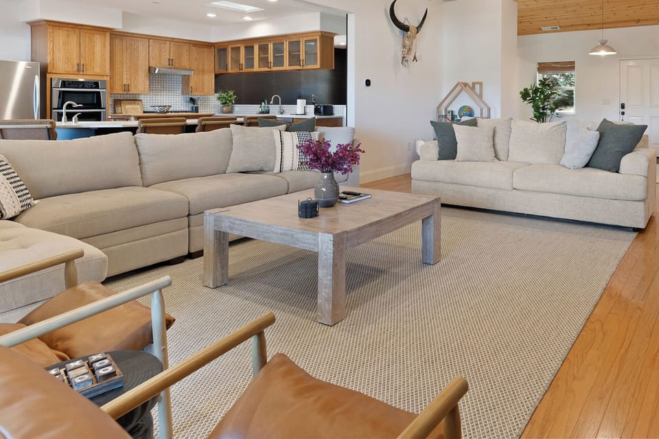 Ample seating and queen sleeper sofa.