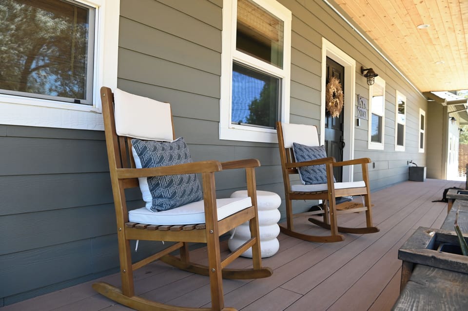 Relax on the front porch rocking chairs with your morning coffee.