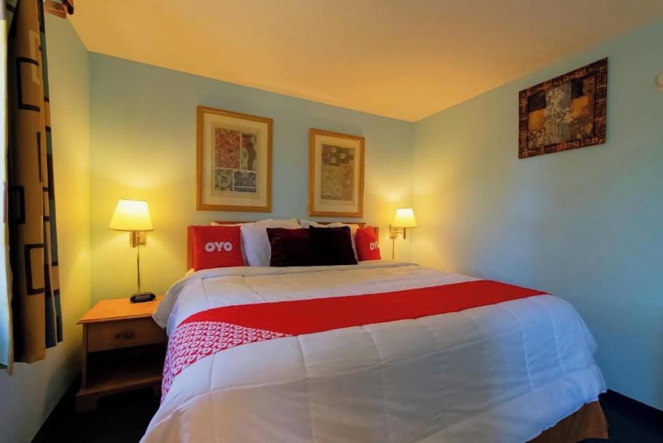 Unwind under warm lamps in a neatly made king bed.