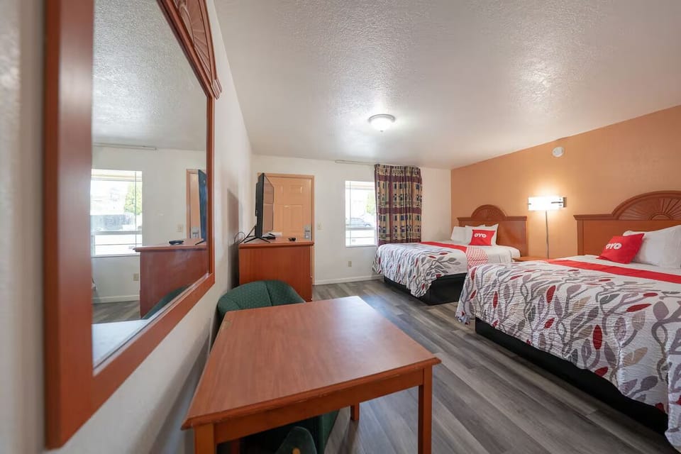 Stretch out in a roomy layout with seating and TV.