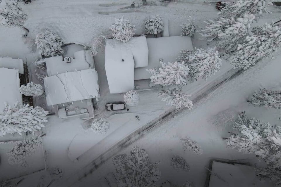 Our place is the house in the middle after the snow arrived :)