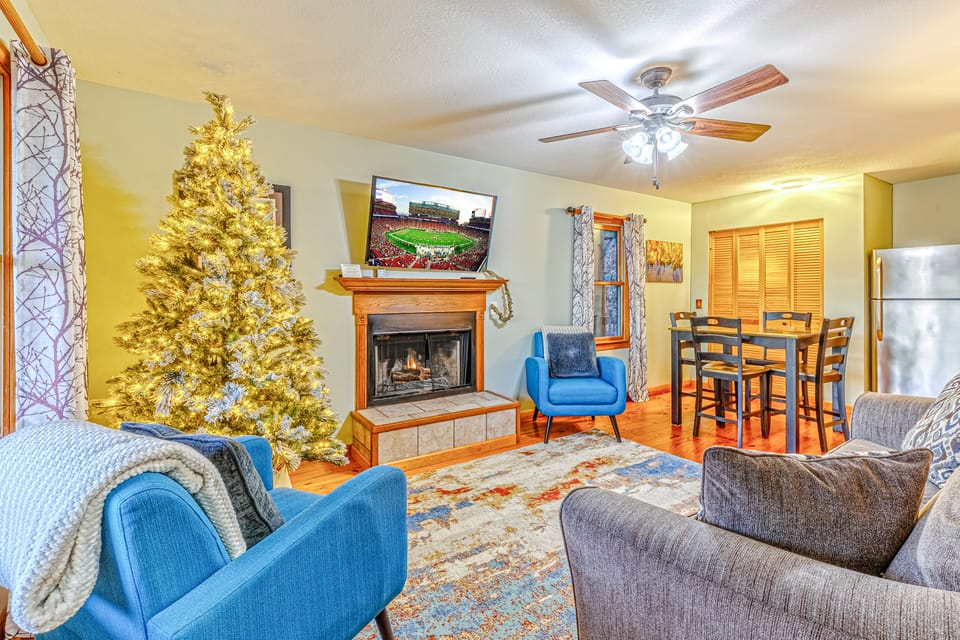 Downstairs living space with Christmas decor up!