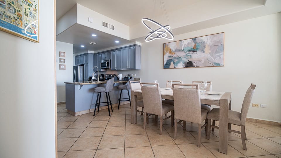 custom lighting at the dining table