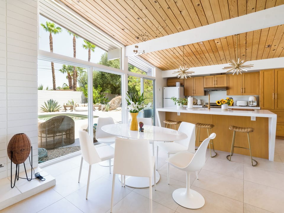 warm wood ceilings set off the desert modern vibe