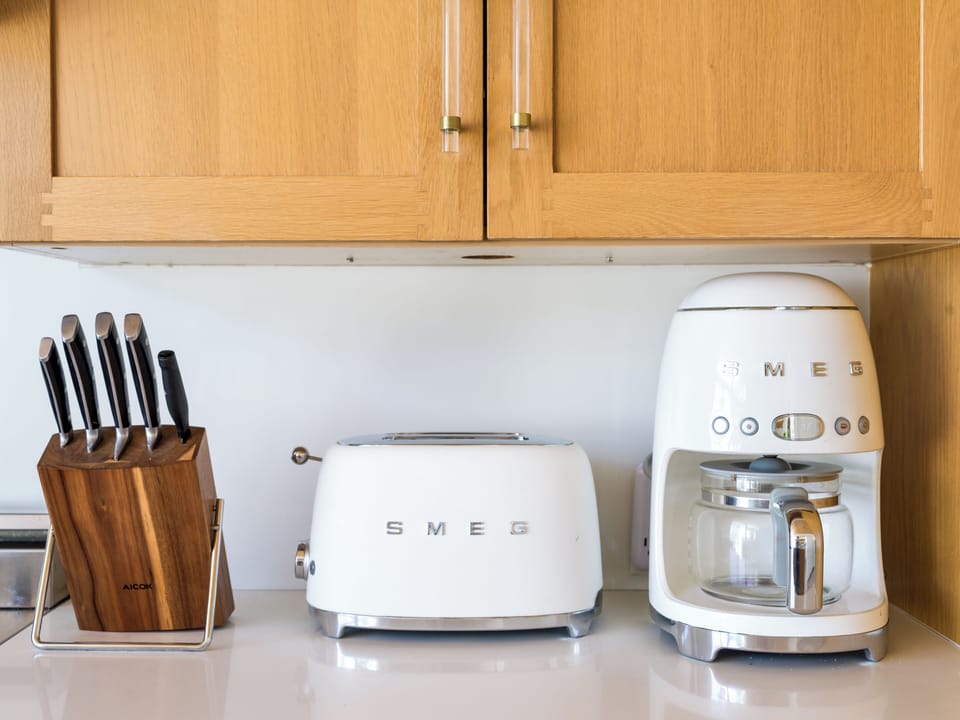 smeg toaster, coffee maker and kettle

